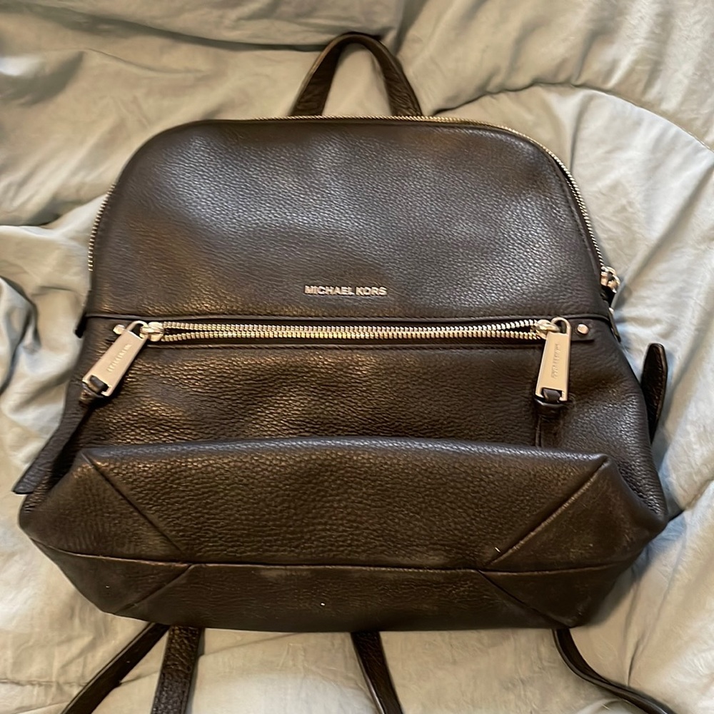 Michael kors black leather backpack